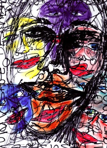 Peinture intitulée "un, des visage(s)" par Catb, Œuvre d'art originale, Marqueur