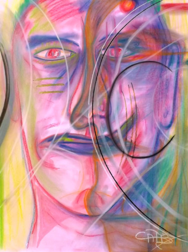 Картина под названием "portrait double fac…" - Catb, Подлинное произведение искусства, Пастель