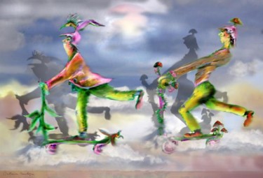 Digital Arts titled "trottinettes" by Catherine Boulogne, Original Artwork, Digital Painting