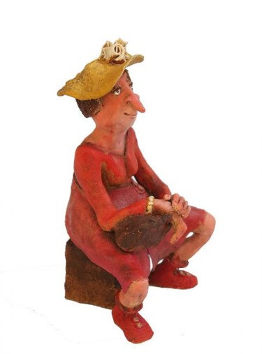 Sculpture intitulée "dame en rouge" par Catherine Boulogne, Œuvre d'art originale, Terre cuite