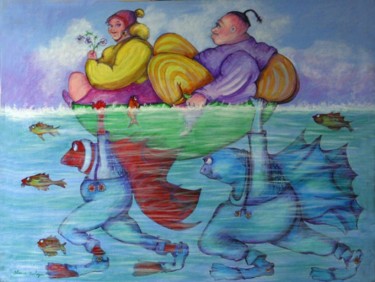 Peinture intitulée "Promenade sous l'eau" par Catherine Boulogne, Œuvre d'art originale, Acrylique