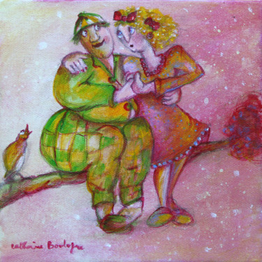 Painting titled "Couple-rose.jpg" by Catherine Boulogne, Original Artwork, Acrylic