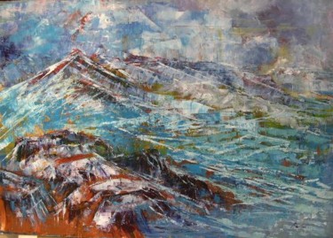 Peinture intitulée "vague sur les roche…" par Serge Catel, Œuvre d'art originale