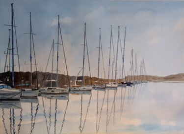Painting titled "Yachts in Croatia H…" by Cathal O'Briain, Original Artwork, Watercolor