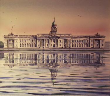 Peinture intitulée "Custom House, Dubli…" par Cathal O'Briain, Œuvre d'art originale, Aquarelle