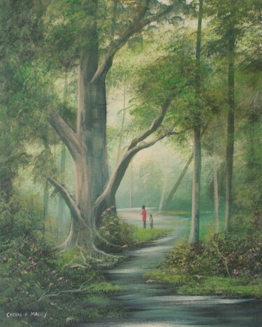 Painting titled "A forest walk" by Cathal O Malley, Original Artwork, Acrylic