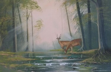 Painting titled "spring stag" by Cathal O Malley, Original Artwork, Acrylic