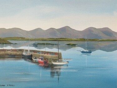 Painting titled "roundstone pier" by Cathal O Malley, Original Artwork, Acrylic