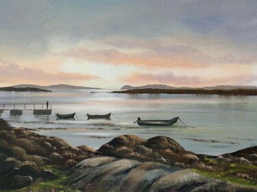 Painting titled "rossadilisk  boats" by Cathal O Malley, Original Artwork, Acrylic