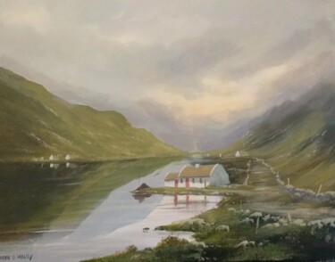 Schilderij getiteld "connemara cottages…" door Cathal O Malley, Origineel Kunstwerk, Acryl