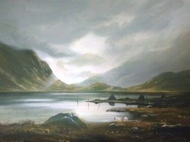Painting titled "last light connemara" by Cathal O Malley, Original Artwork, Acrylic
