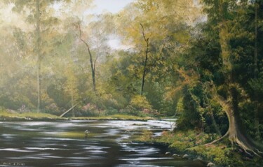 Painting titled "autumn river" by Cathal O Malley, Original Artwork, Acrylic