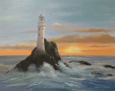 Painting titled "fastnet sunset" by Cathal O Malley, Original Artwork, Acrylic