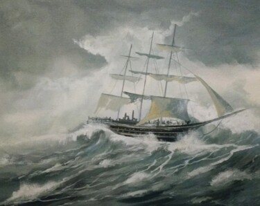 Painting titled "storm-ship-2019.jpg" by Cathal O Malley, Original Artwork, Acrylic