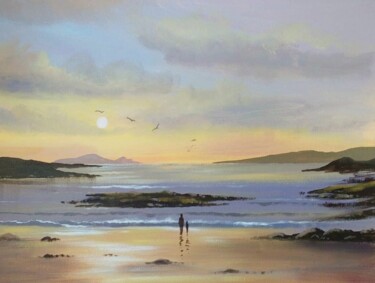 Painting titled "omey strand sunset" by Cathal O Malley, Original Artwork, Acrylic