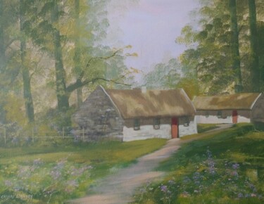 Painting titled "cottages in the woo…" by Cathal O Malley, Original Artwork, Acrylic