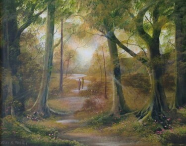 Painting titled "forest sun" by Cathal O Malley, Original Artwork, Acrylic