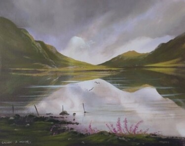 Painting titled "kylemore-lake-flowe…" by Cathal O Malley, Original Artwork, Acrylic