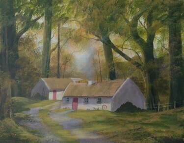 Painting titled "sunlight-cottages" by Cathal O Malley, Original Artwork, Acrylic