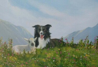Painting titled "minding-the-lamb" by Cathal O Malley, Original Artwork, Acrylic
