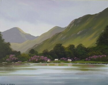 Painting titled "kylemore reflections" by Cathal O Malley, Original Artwork, Acrylic Mounted on Wood Stretcher frame