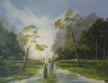 Painting titled "forest druids" by Cathal O Malley, Original Artwork, Acrylic Mounted on Wood Stretcher frame