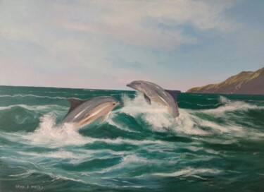 Peinture intitulée "The dolphins in din…" par Cathal O Malley, Œuvre d'art originale, Acrylique