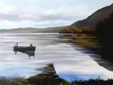 Painting titled "lake reflections ki…" by Cathal O Malley, Original Artwork, Acrylic