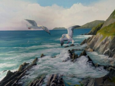 Painting titled "dingle gulls" by Cathal O Malley, Original Artwork, Acrylic