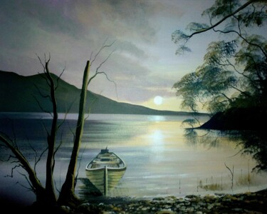 Painting titled "Killarney lake" by Cathal O Malley, Original Artwork, Acrylic