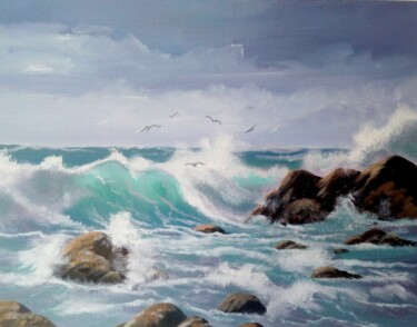 Painting titled "Aughrisbeg seagulls" by Cathal O Malley, Original Artwork, Acrylic