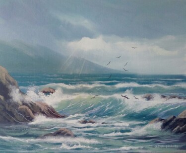 Painting titled "wild atlantic waves" by Cathal O Malley, Original Artwork, Acrylic
