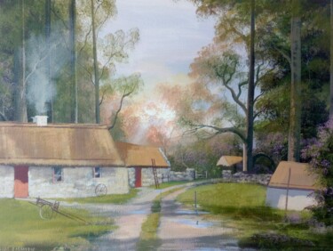 Painting titled "Sunlight cottages" by Cathal O Malley, Original Artwork, Acrylic