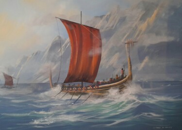 Картина под названием "Viking raid" - Cathal O Malley, Подлинное произведение искусства, Акрил