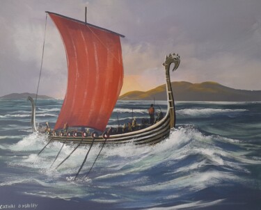 Painting titled "Vikings off kerry c…" by Cathal O Malley, Original Artwork, Acrylic