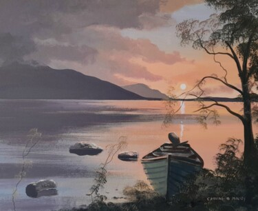 Schilderij getiteld "Killarney  lake" door Cathal O Malley, Origineel Kunstwerk, Acryl Gemonteerd op Frame voor houten branc…
