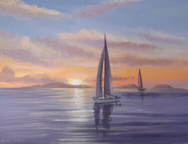 Painting titled "Sailing by high isl…" by Cathal O Malley, Original Artwork, Acrylic
