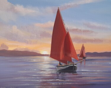 Painting titled "Sunset  over galway…" by Cathal O Malley, Original Artwork, Acrylic