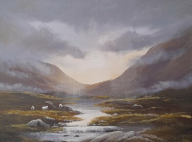 Painting titled "Bogland  connemara…" by Cathal O Malley, Original Artwork, Acrylic Mounted on Wood Stretcher frame