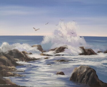 Painting titled "Omey waves" by Cathal O Malley, Original Artwork, Acrylic