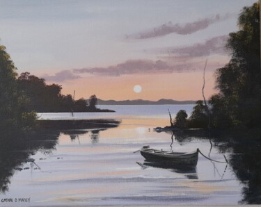 Painting titled "Corrib sunset refle…" by Cathal O Malley, Original Artwork, Acrylic