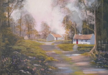 Painting titled "Irish cottages" by Cathal O Malley, Original Artwork, Acrylic