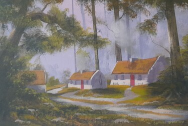 Painting titled "Thatched cottages" by Cathal O Malley, Original Artwork, Acrylic