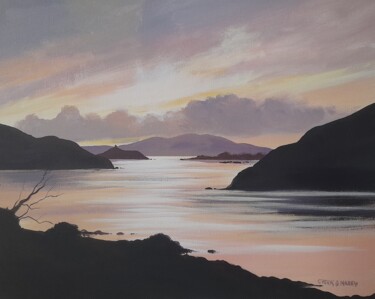 Painting titled "Leenane sunset" by Cathal O Malley, Original Artwork, Acrylic