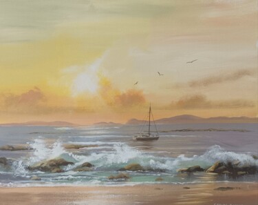 Painting titled "Aughrisbeg waves." by Cathal O Malley, Original Artwork, Acrylic