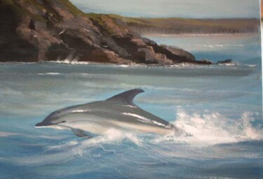 Schilderij getiteld "leaping dolphin" door Cathal O Malley, Origineel Kunstwerk