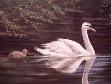 Painting titled "swan lake" by Cathal O Malley, Original Artwork