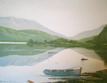 Painting titled "inagh lake boat" by Cathal O Malley, Original Artwork