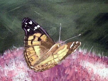 Painting titled "butterfly on pink f…" by Cathal O Malley, Original Artwork