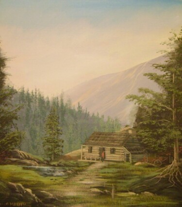 Painting titled "cabin in the mounta…" by Cathal O Malley, Original Artwork